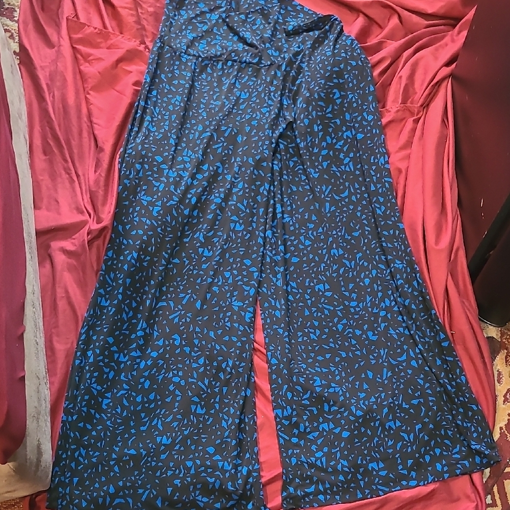Larry Levine Black and Blue Wide Leg Pants